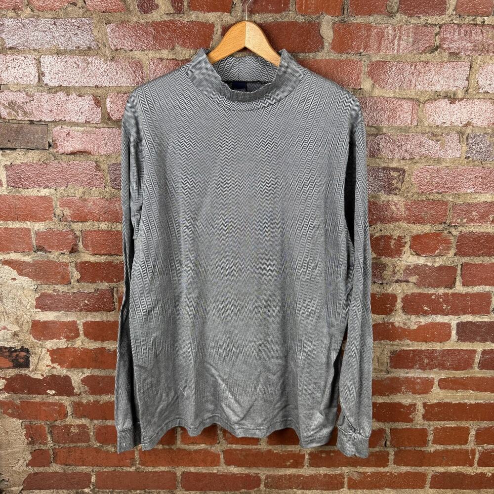 Vintage Lands End Shirt Mens XL Black Herringbone Long Sleeve Cotton USA 90s